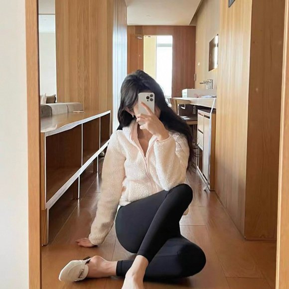 Cream Pink Teddy Zip Hoodie Jacket - Picture 6 of 10